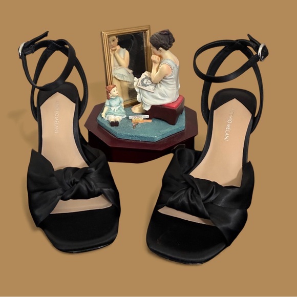 ANTONIO MELANI Shoes - Antonio Milani Tess black satin knotted bow dress sandals Size 6.5 InBox
